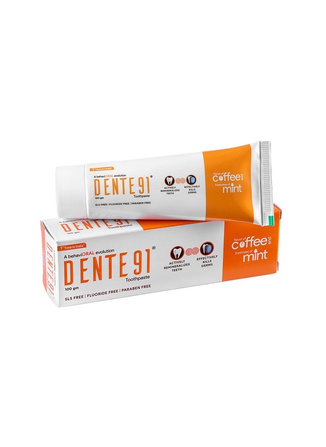 DENTE91 - Coffee & Mint Toothpaste | Sensitivity Relief | Repairs Cavities | Fights Gum Disease | Reduces Bad Breath | Strengthens Enamel | Sls Free | Fluoride Free -100G (Pack Of 1) - Image 1