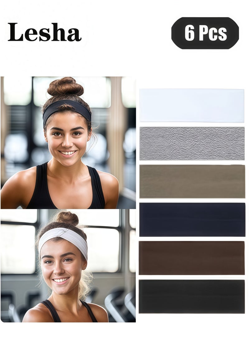 Lesha 6 Pcs Sports Headbands Non Slip Soft Cotton Sport Elastic Hairbands for Men and Women, Thin Summer Headband, Soft Cotton Hair Bands for Yoga, Workout, Running, Cycling - Image 1