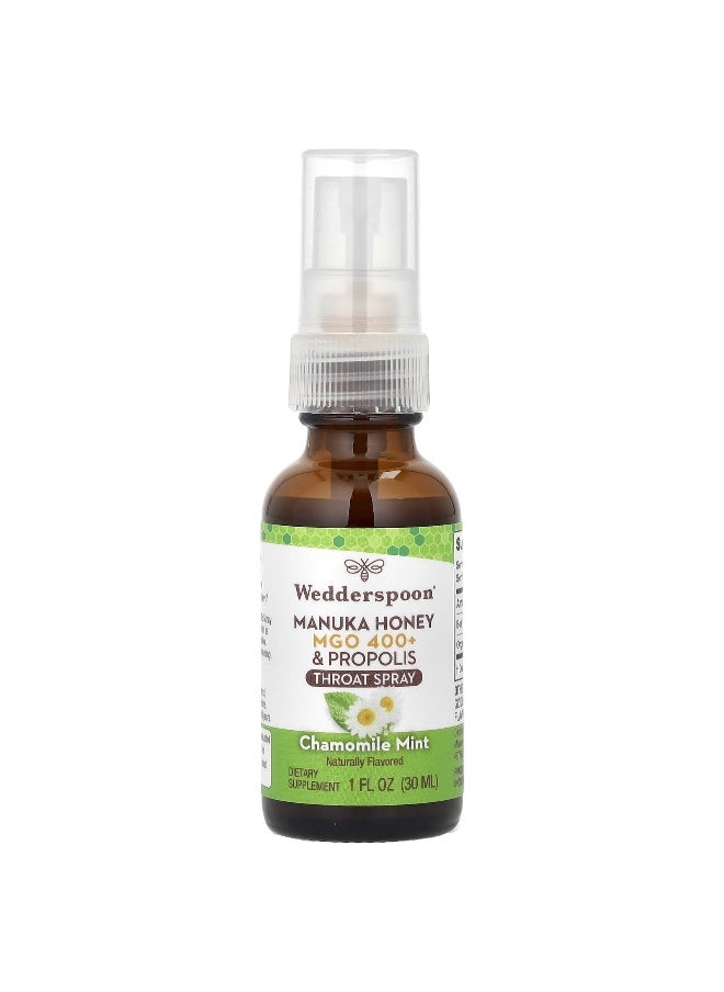 Wedderspoon Wedderspoon, Manuka Honey & Propolis Throat Spray, Chamomile Mint, MGO 400+, 1 fl oz (30 ml)  - Image 1