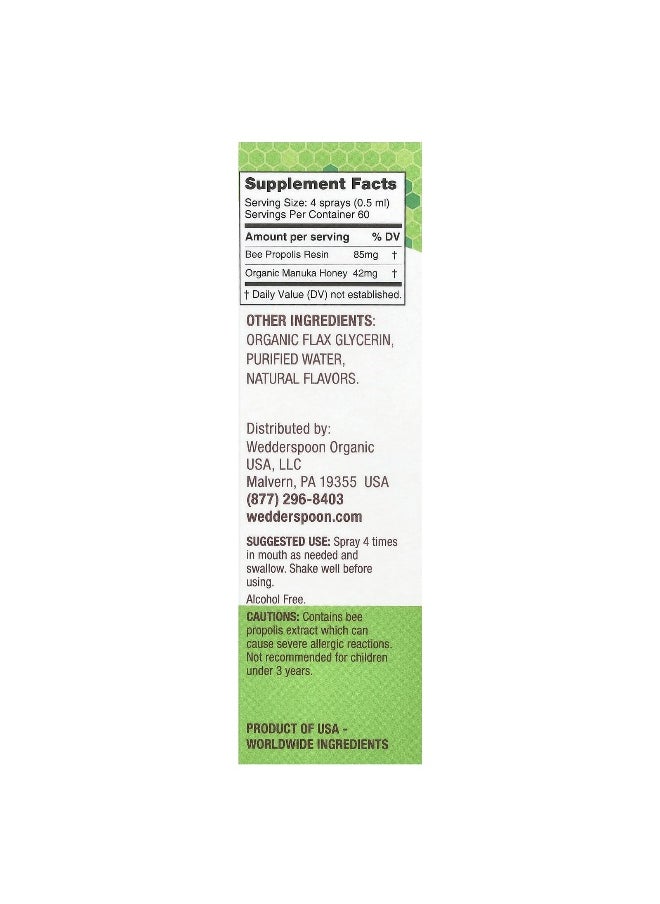 Wedderspoon Wedderspoon, Manuka Honey & Propolis Throat Spray, Chamomile Mint, MGO 400+, 1 fl oz (30 ml)  - Image 3
