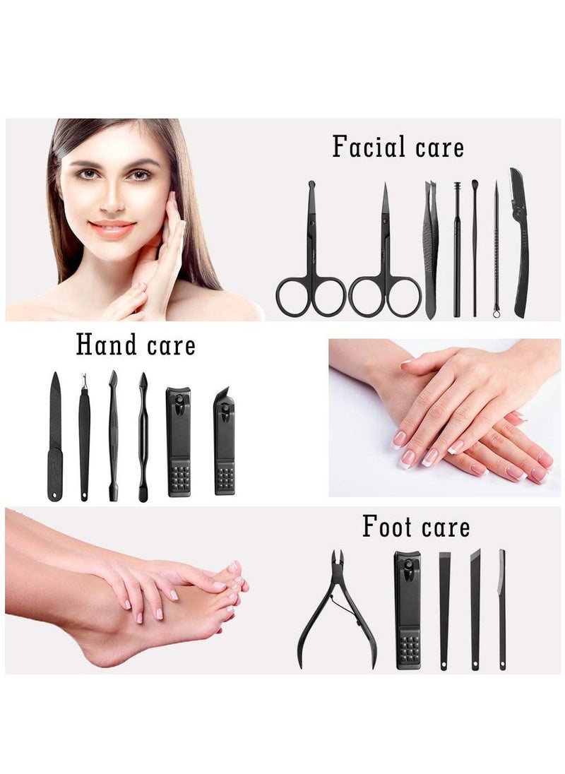 Arabest - Manicure Set Pedicure Kit Nail Clippers Sets - Professional Grooming Kit High Precision Stainless Steel Nail Cutter Nail File Sharp Nail Scissors and Clipper Fingernails with stylish case（black） - Image 1