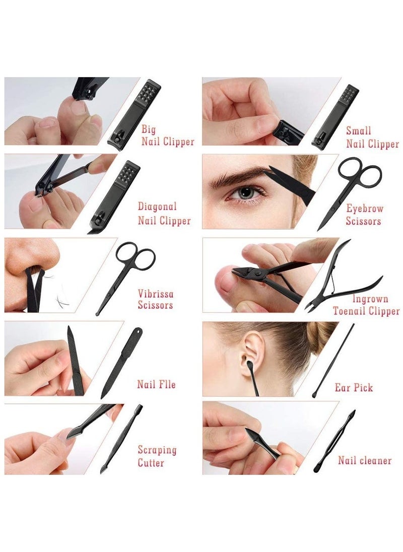 Arabest - Manicure Set Pedicure Kit Nail Clippers Sets - Professional Grooming Kit High Precision Stainless Steel Nail Cutter Nail File Sharp Nail Scissors and Clipper Fingernails with stylish case（black） - Image 1