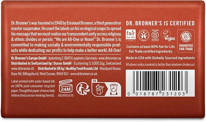 Dr. Bronner's Dr Bronners 3in1 Eucalyptus Pure Castile Bar Soap Made with Organic Oils and No Synthetic Preservatives Used for Face Body and Hair Certified Fair Trade Vegan Friendly 140g Bar - Image 2