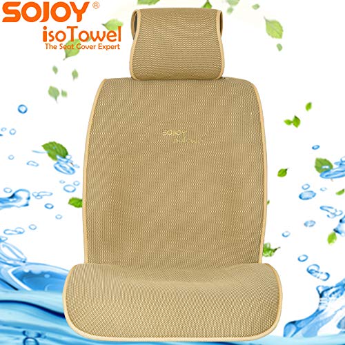Sojoy IsoTowel Car Seat Cover, Microfiber Seat Protector with Quick-Dry Non-Slip Base,Car seat Protector for All Workouts, All-Weather Honeycomb Cloth (Tan) - Image 3