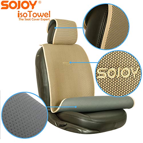 Sojoy IsoTowel Car Seat Cover, Microfiber Seat Protector with Quick-Dry Non-Slip Base,Car seat Protector for All Workouts, All-Weather Honeycomb Cloth (Tan) - Image 4