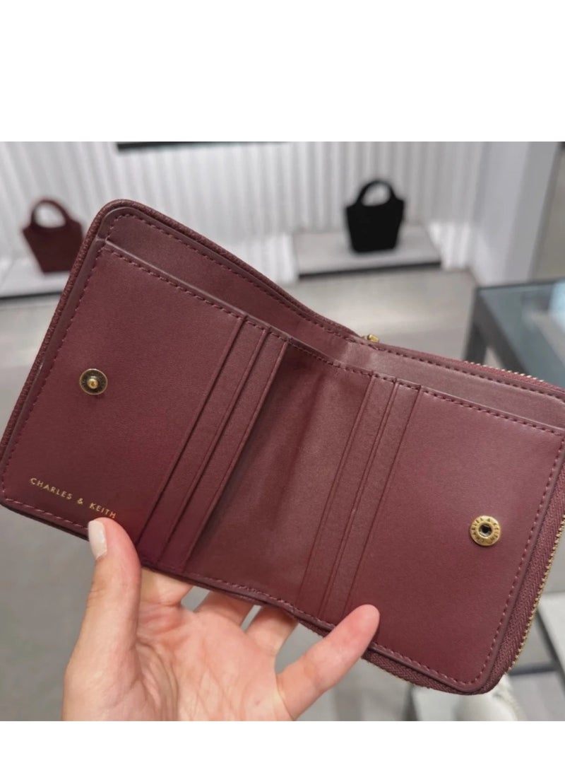 Charles & Keith - CHARLES & KEITH Anwen Quilted Zip-Around Wallet - Burgundy - Image 1