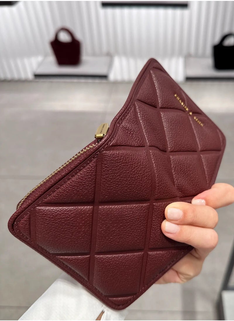 Charles & Keith CHARLES & KEITH Anwen Quilted Zip-Around Wallet - Burgundy  - Image 5