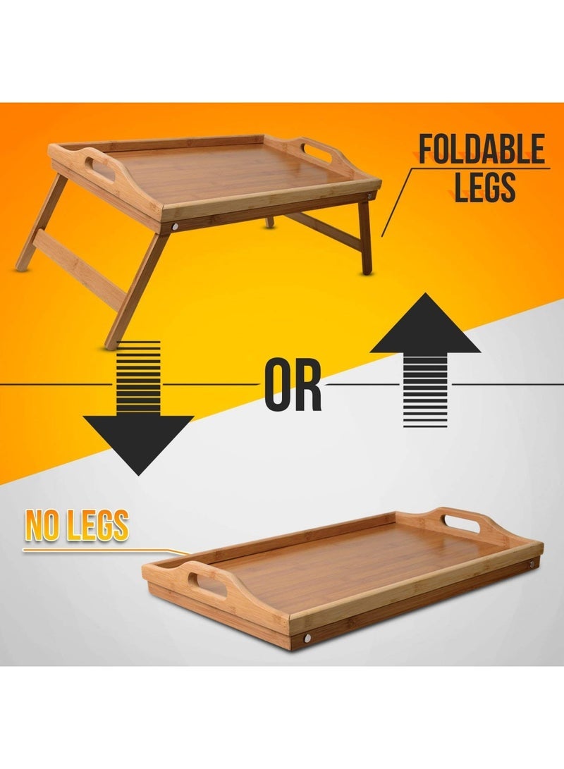 ECVV Foldable Bed Tray - Serving Trays - Bed Table, 50x30x25cm Brown - Image 1