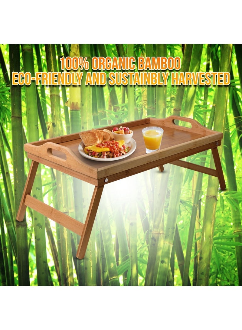 ECVV Foldable Bed Tray - Serving Trays - Bed Table, 50x30x25cm Brown - Image 4