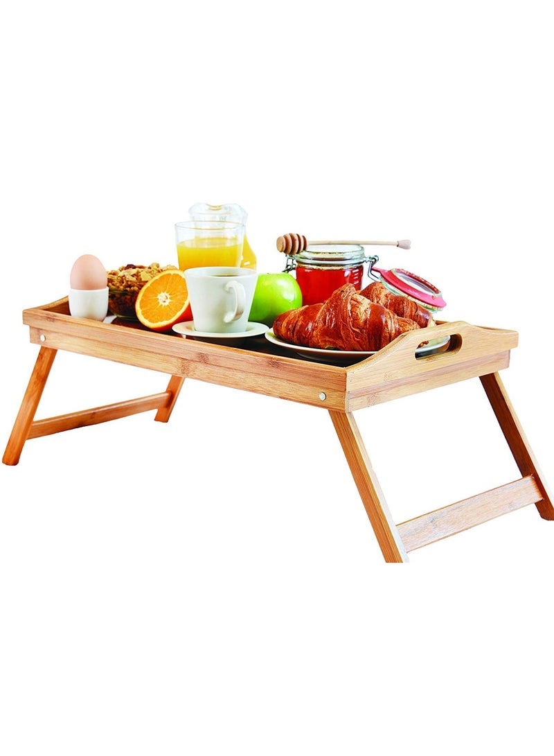 ECVV Foldable Bed Tray - Serving Trays - Bed Table, 50x30x25cm Brown - Image 2