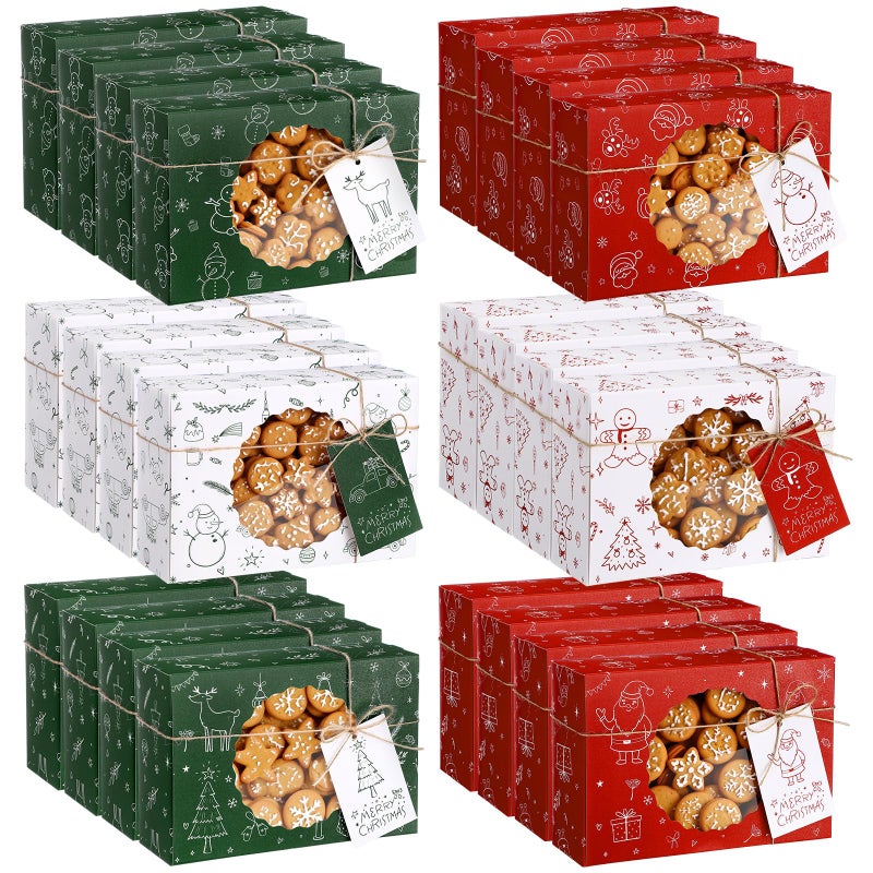 Motipuns 24 Set Christmas Cookie Boxes for Gift Giving Cute Xmas Treat Boxes with Window Christmas Cookie Tins with Lids for Share Delicious Homemade Cookies Candy or Cupcakes with FriendsClassic - Image 2