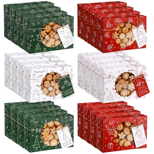 Motipuns 24 Set Christmas Cookie Boxes for Gift Giving Cute Xmas Treat Boxes with Window Christmas Cookie Tins with Lids for Share Delicious Homemade Cookies Candy or Cupcakes with FriendsClassic - Image 1