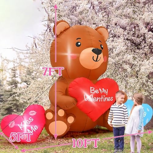 Melisheer 10 FT Valentines Day Inflatables, Blow Up Sitting Bear with Heart, Romantic Valentine's Day Yard Decorations with Build-in LED Lights for Anniversary Weddings Proposal Celebration Home Garden Decor - Image 2