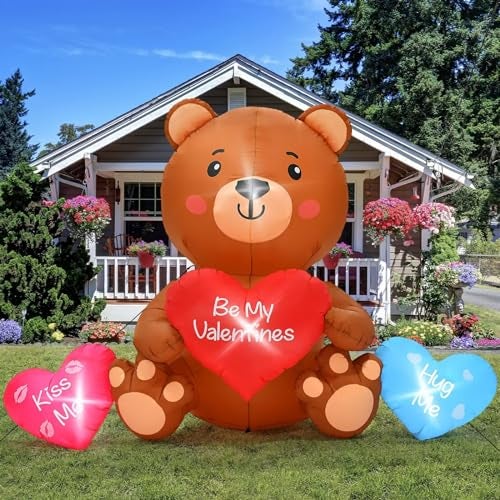 Melisheer 10 FT Valentines Day Inflatables, Blow Up Sitting Bear with Heart, Romantic Valentine's Day Yard Decorations with Build-in LED Lights for Anniversary Weddings Proposal Celebration Home Garden Decor - Image 1