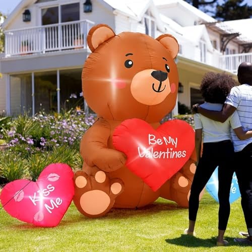 Melisheer 10 FT Valentines Day Inflatables, Blow Up Sitting Bear with Heart, Romantic Valentine's Day Yard Decorations with Build-in LED Lights for Anniversary Weddings Proposal Celebration Home Garden Decor - Image 5