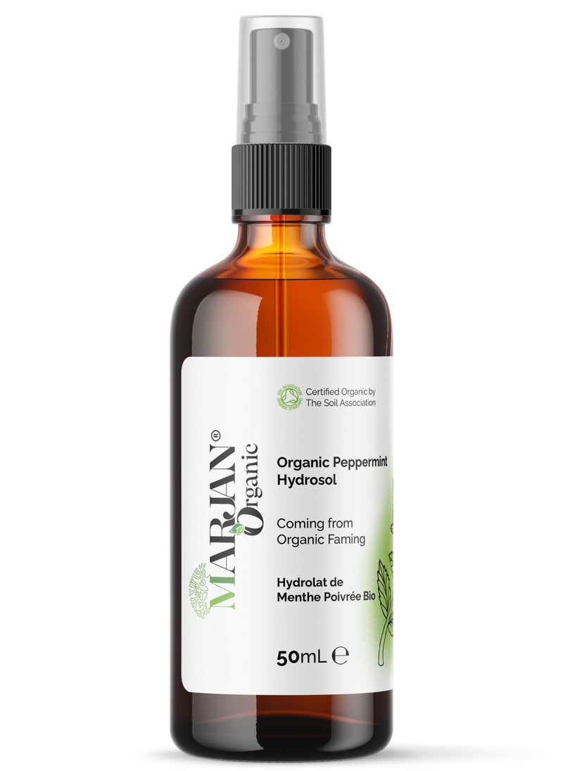 MARJAN ORGANIC - Peppermint Hydrosol Floral Water, 50ml, Cleansing Hydrating Face Mist, Body Mist, Cooling Scalp Mist, Headache Relief, Homemade Beauty Products, Vegan, GMO Free - Image 1