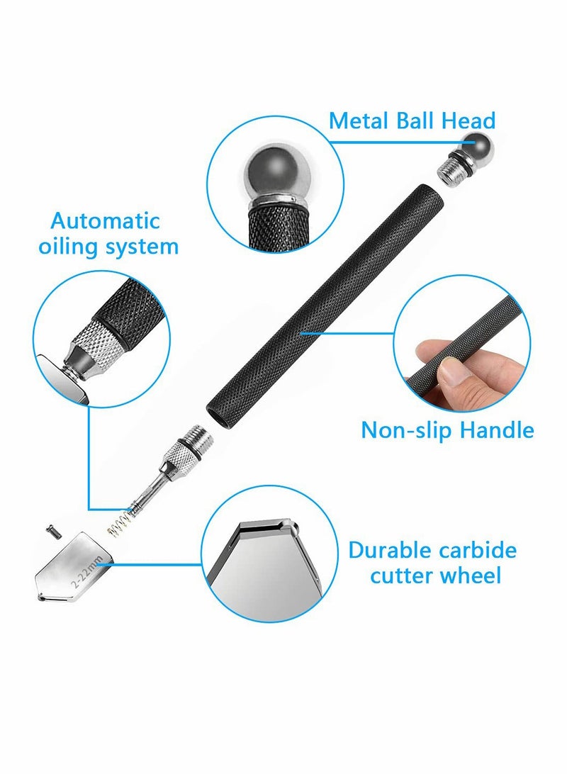 Glass Cutter, Glass Cutters Tool for Thick Glass Tiles Mirror Mosaic Cutting in The Range 2-22cm, Tile Cutter Diamond Glass Cutter with Ergonomic Handle and Replaceable 3 Carbide Cutting Heads - Image 2