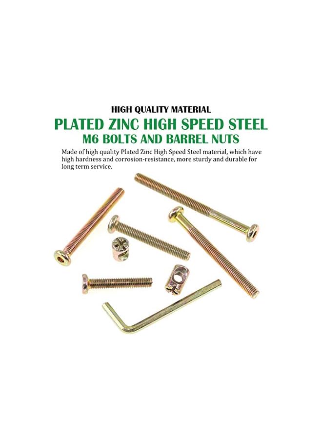 Keadic 100Pcs M6 Hex Socket Head Cap Screws Nuts, Zinc Plated Steel Barrel Bolt Nuts Hardware Replacement Kit for Furniture Cots Beds Crib, 1 Hex Key for Free - 35/45/55/65/75mm - Image 3