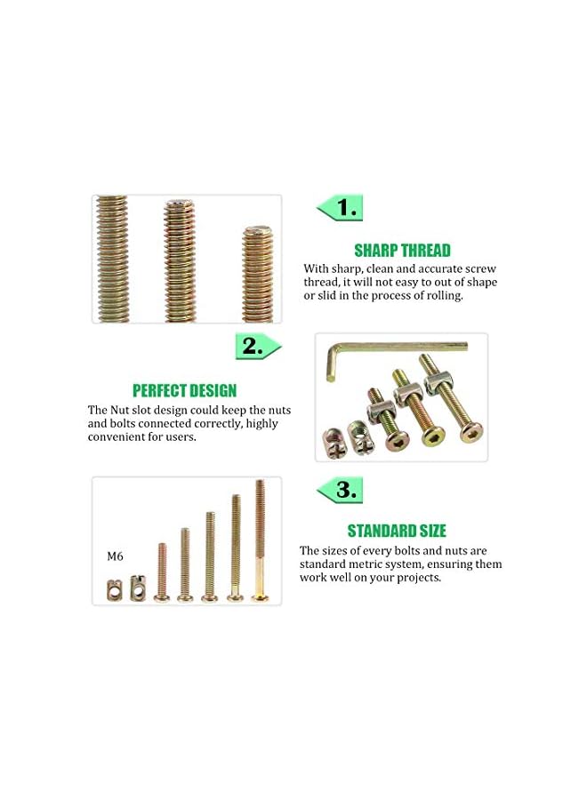 Keadic 100Pcs M6 Hex Socket Head Cap Screws Nuts, Zinc Plated Steel Barrel Bolt Nuts Hardware Replacement Kit for Furniture Cots Beds Crib, 1 Hex Key for Free - 35/45/55/65/75mm - Image 4