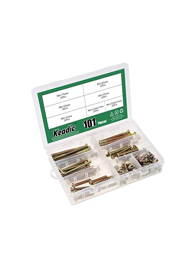 Keadic 100Pcs M6 Hex Socket Head Cap Screws Nuts, Zinc Plated Steel Barrel Bolt Nuts Hardware Replacement Kit for Furniture Cots Beds Crib, 1 Hex Key for Free - 35/45/55/65/75mm - Image 5