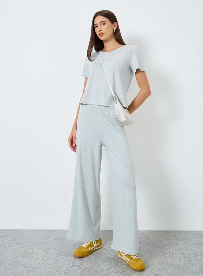 Take Two Take Two Solid Round Neck T-Shirt and Wide Leg Pants Co-Ords