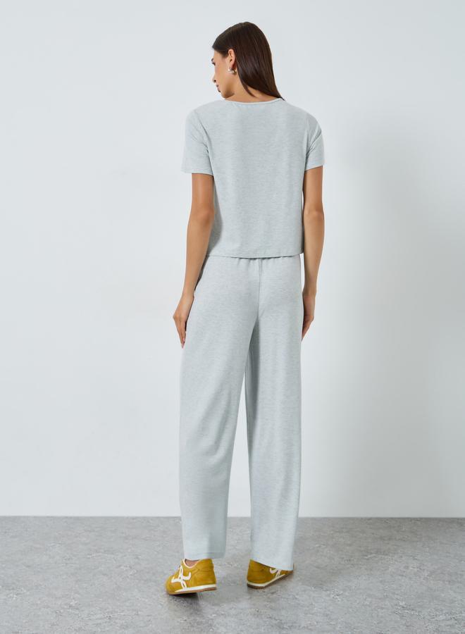 Take Two Solid Round Neck T-Shirt and Wide Leg Pants Co-Ords - Image 4