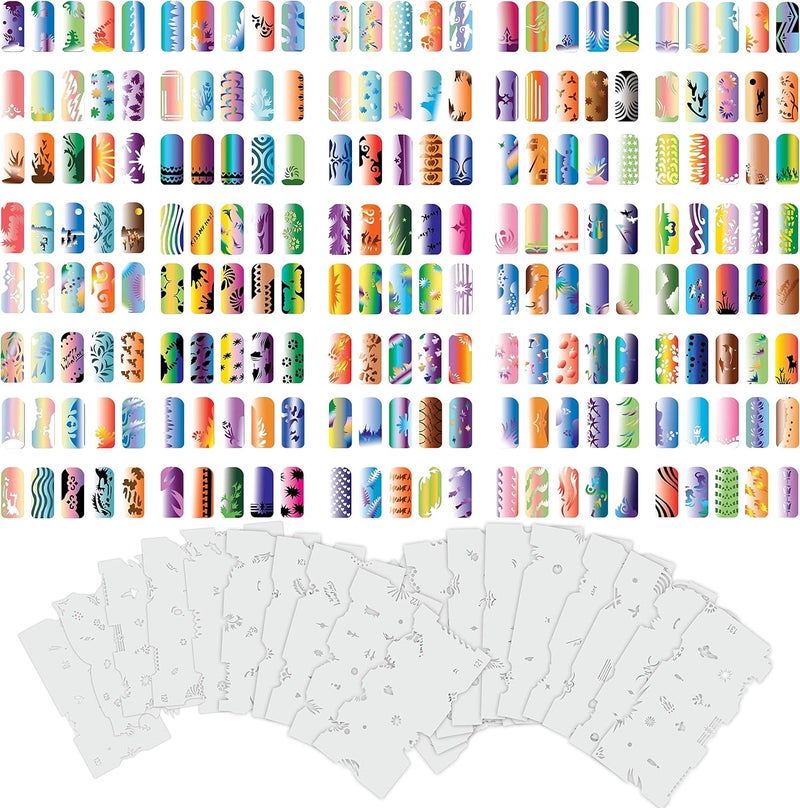 Custom Body Art Airbrush Nail Stencils - Design Series Set # 7 Includes 20 Individual Nail Templates with 16 Designs Each for a Total of 320 Designs of Series #7