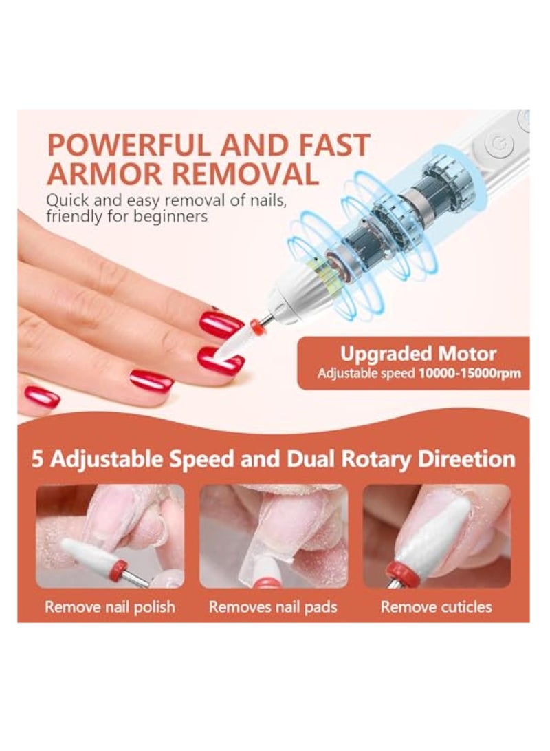 KASTWAVE مجموعة ملف الأظافر الكهربائي، آلة حفر الأظافر الأكريليكية الاحترافية، مجموعة العناية بالأظافر والقدمين الاحترافية، مع ضوء مانيكير صغير، 12 مثقاب وقاعدة قابلة لإعادة الشحن، آلة ملف الأظافر الكهربائية المحمولة القابلة لإعادة الشحن - Image 4