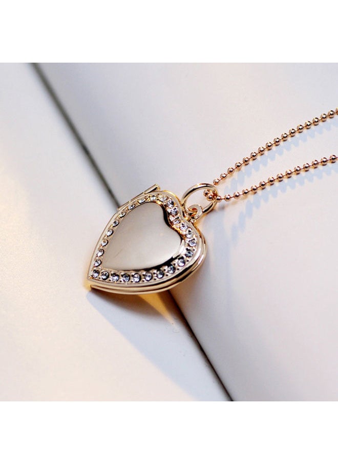 NIBEMINENT - Rhinestone Heart Photo Frame Locket Necklace Clavicle Chain - Image 1