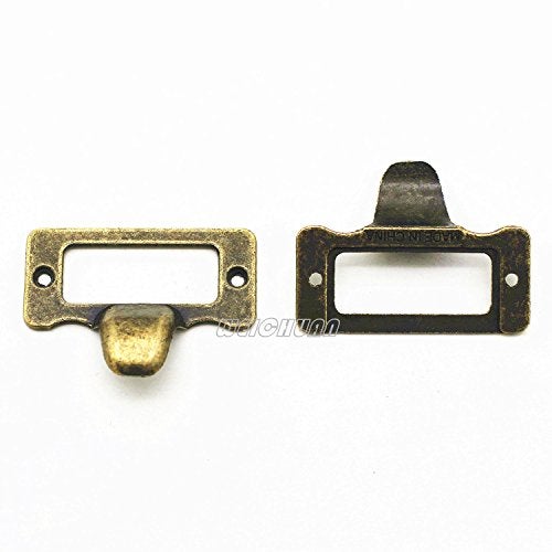 WEICHUAN 30-Pack Zinc Alloy Antique Bronze Label Frame Drawer Pulls -Vintage Industrial Style Apothecary Card Catalog Holder Pull Handles for Drawers and Cabinets, 1.5"x 1.9" - Image 4
