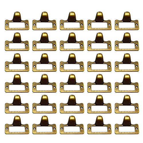 WEICHUAN 30-Pack Zinc Alloy Antique Bronze Label Frame Drawer Pulls -Vintage Industrial Style Apothecary Card Catalog Holder Pull Handles for Drawers and Cabinets, 1.5"x 1.9" - Image 1