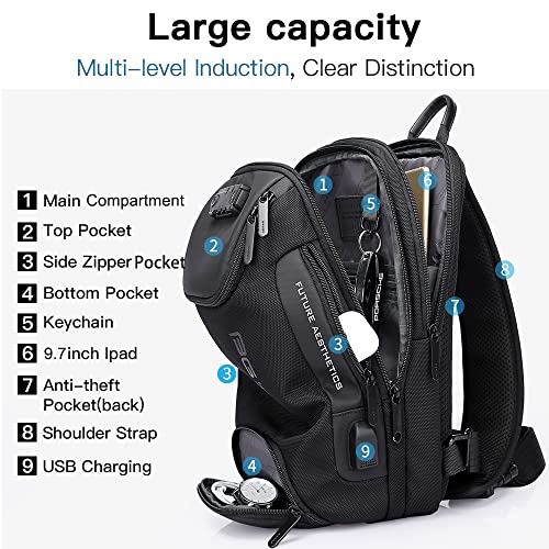 BANGE Anti theft Sling Backpack with Lock, Men's Sling Bag for Men, Shoulder Crossbody Backpack with USB Charging Port for Men and Women - Image 2