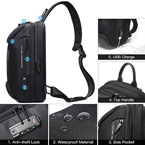 BANGE Anti theft Sling Backpack with Lock, Men's Sling Bag for Men, Shoulder Crossbody Backpack with USB Charging Port for Men and Women - Image 3