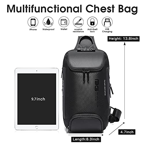 BANGE Anti theft Sling Backpack with Lock, Men's Sling Bag for Men, Shoulder Crossbody Backpack with USB Charging Port for Men and Women - Image 5