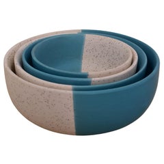 Kunhar Kunhar Ceramic Mixing Bowls 1500 Ml 800 Ml 600 Ml and 400 Ml 4 Pieces White Dusty Blue  - Image 1