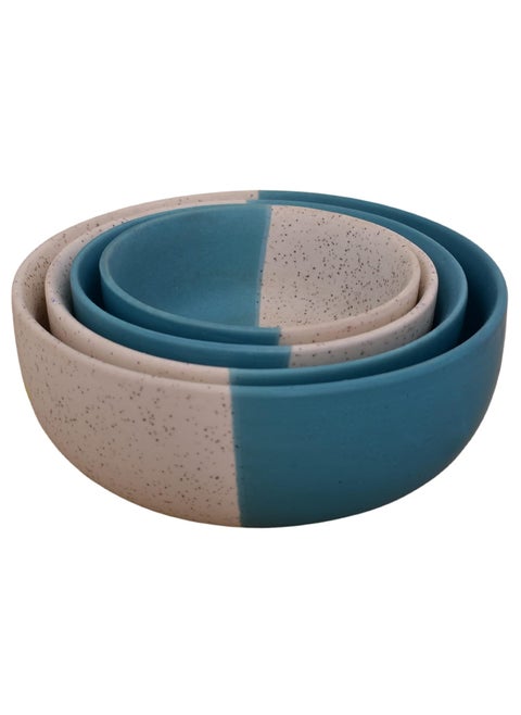 Kunhar Ceramic Mixing Bowls 1500 Ml 800 Ml 600 Ml and 400 Ml 4 Pieces White Dusty Blue