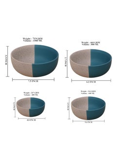 Kunhar Kunhar Ceramic Mixing Bowls 1500 Ml 800 Ml 600 Ml and 400 Ml 4 Pieces White Dusty Blue  - Image 2