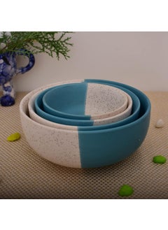 Kunhar Kunhar Ceramic Mixing Bowls 1500 Ml 800 Ml 600 Ml and 400 Ml 4 Pieces White Dusty Blue  - Image 4