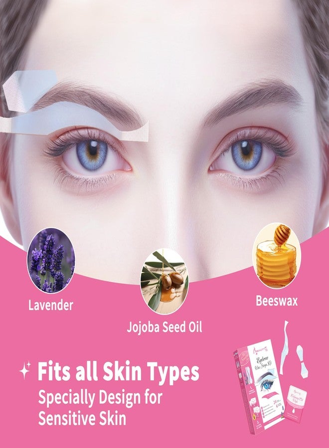 Beauty7 شرائط شمع الحواجب الحساسة من بيتي7، إزالة شعر الوجه للنساء، شرائط شمع الحواجب، مع 24 شريط و 4 مناديل زيت مهدئ، إزالة الشعر في المنزل لأنواع البشرة الحساسة - Image 5