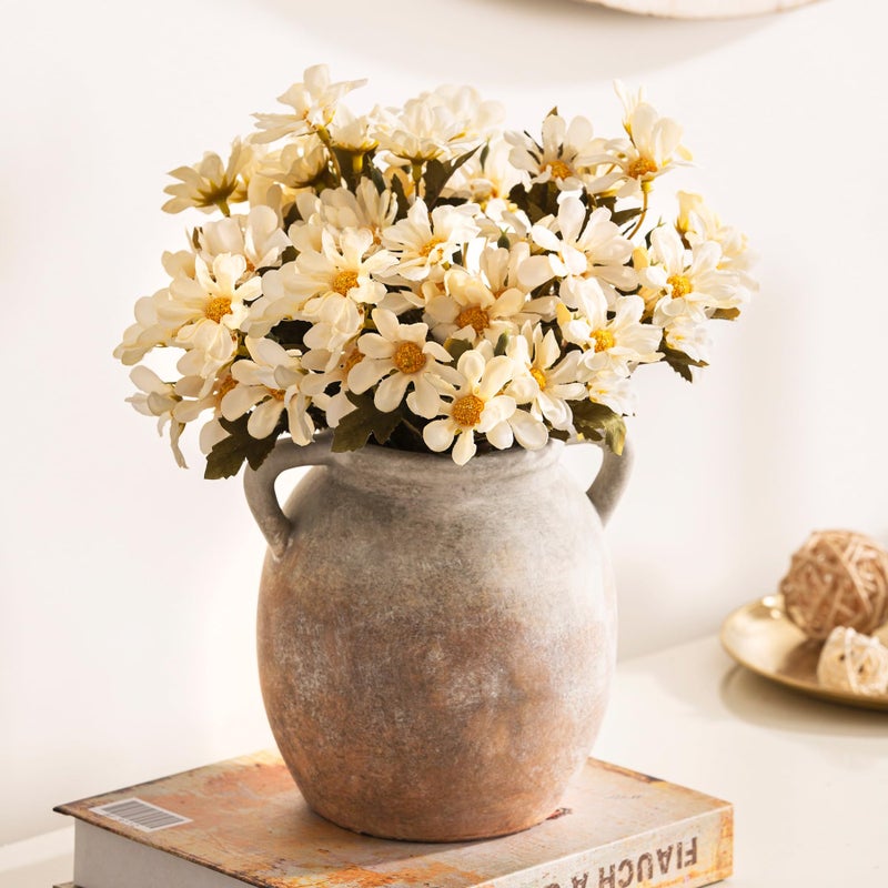 Dobbyby Ceramic Flower Small Vase 6 inch Farmhouse Rustic Vase Decorative Pottery Terracotta Vases for Home Decor Table Mantle Fireplace Living Room Bathroom Wedding Centerpiece - Image 5