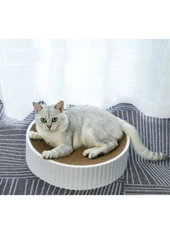 llwoo Pet Scratch Resistant Round Bowl Cat Toy Corrugated Cardboard Interchangeable Combination Cat Bed White  - Image 3