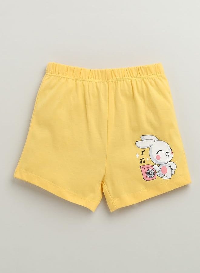 BUMZEE شورتات قطنية للبنات من بامزي، طول فوق الركبة، عبوة من قطعتين، لون أزرق سماوي وأصفر - 12-18 شهرًا (Peb10436D-sbl) - Image 2