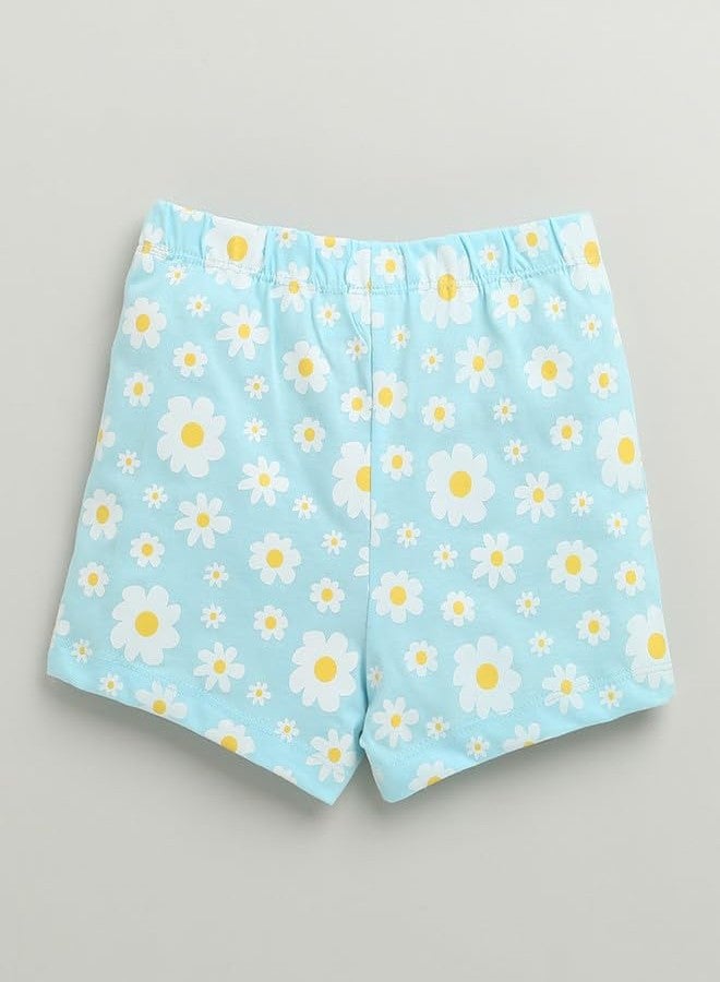 BUMZEE شورتات قطنية للبنات من بامزي، طول فوق الركبة، عبوة من قطعتين، لون أزرق سماوي وأصفر - 12-18 شهرًا (Peb10436D-sbl) - Image 5