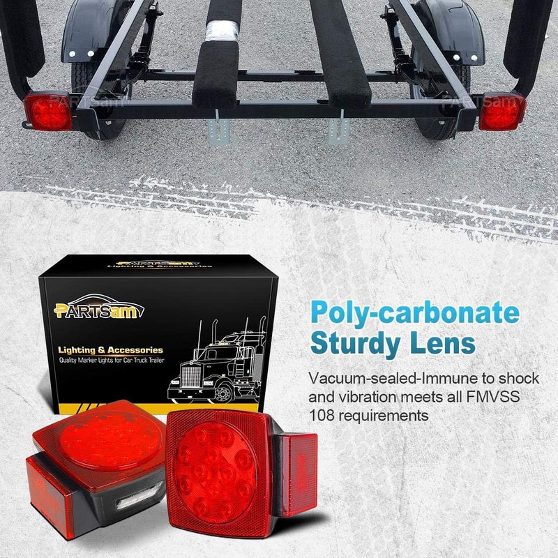 Partsam 12V Submersible Square Led Trailer Light,Red White LED Stop Turn Tail License Brake Running Light Lamp for Trailers Under 80" Boat Trailer Truck Marine Camper RV Snowmobile,IP68,DOT Compliant - Image 3