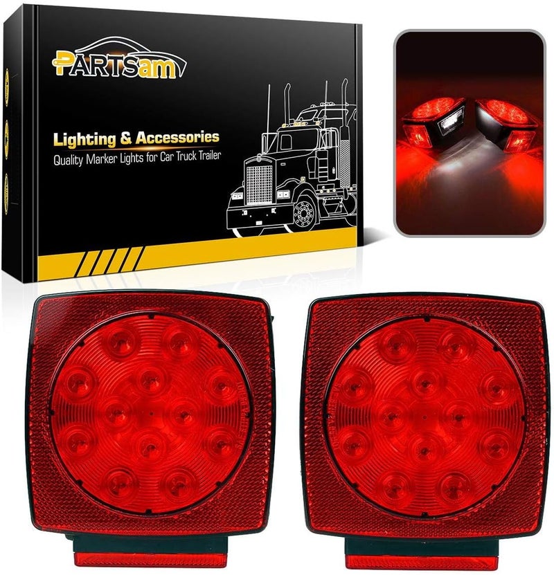 Partsam 12V Submersible Square Led Trailer Light,Red White LED Stop Turn Tail License Brake Running Light Lamp for Trailers Under 80" Boat Trailer Truck Marine Camper RV Snowmobile,IP68,DOT Compliant - Image 1