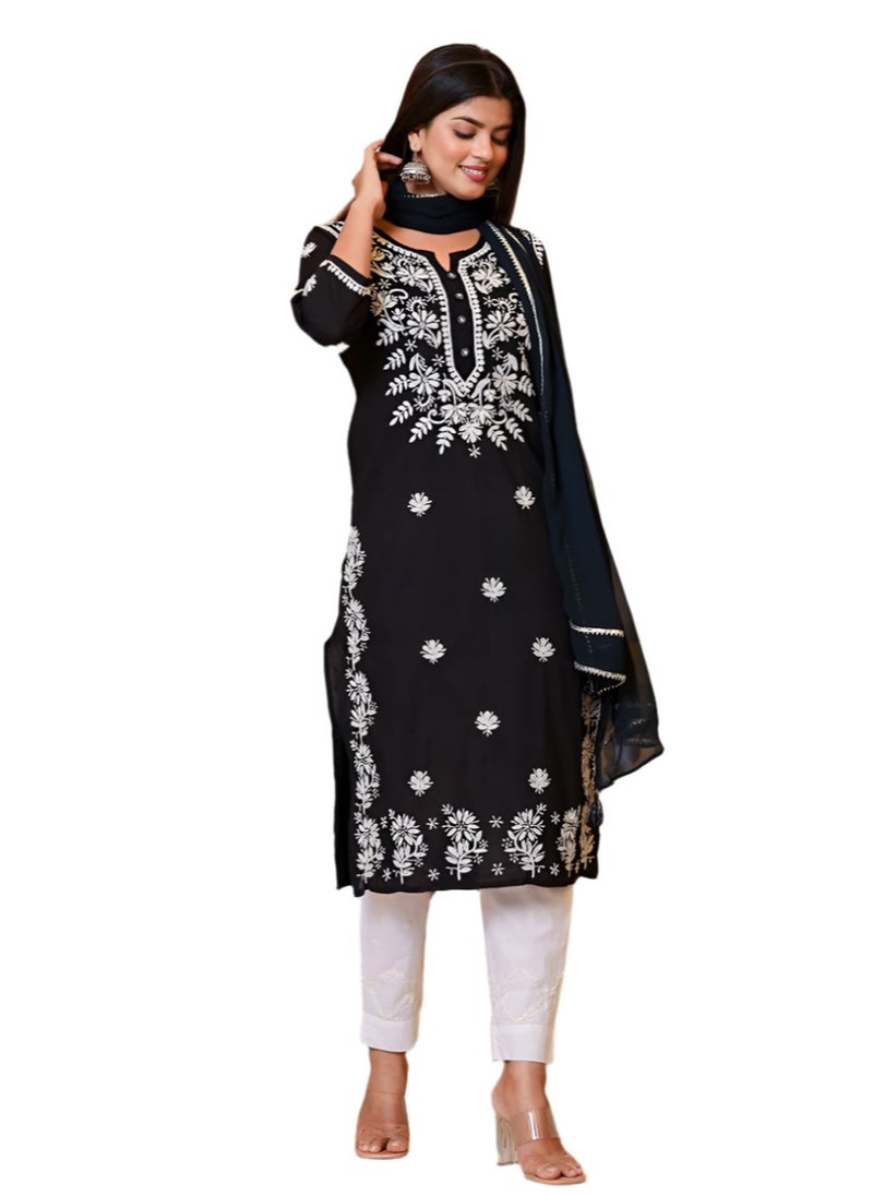 Graceful Black Lucknowi Chikankari Kurta Pant Set with Dupatta - pzsku/Z41415ED18206D693B2B3Z/45/1741341810/7c24225d-3564-4031-bcf1-2997a5f3a969