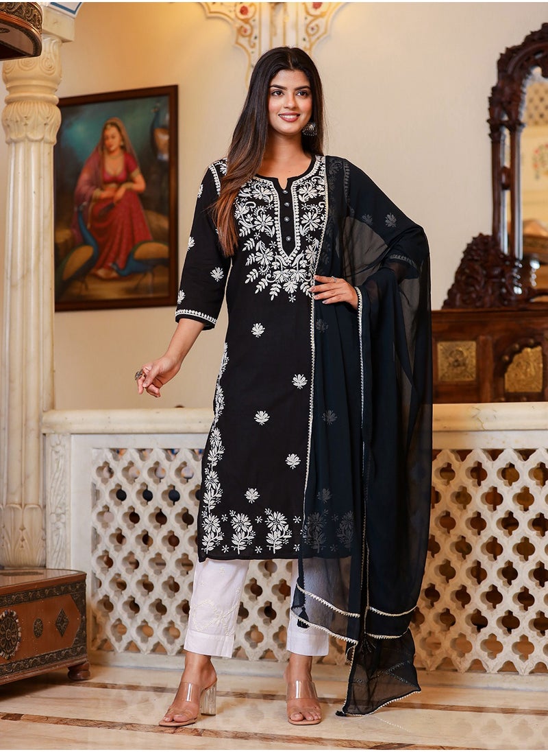 Graceful Black Lucknowi Chikankari Kurta Pant Set with Dupatta - pzsku/Z41415ED18206D693B2B3Z/45/_/1739434497/8520c94a-ffcf-47e4-b868-f501c6d92d3e