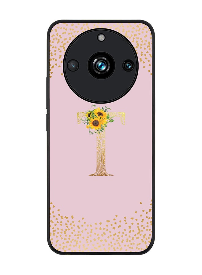 Stylizedd Rugged Black Edge case for Realme 11 Pro/Realme 11 Pro+ Case Cover - Custom Monogram Initial Letter Mandala Floral Pattern Alphabet - T (Pink) - Image 1