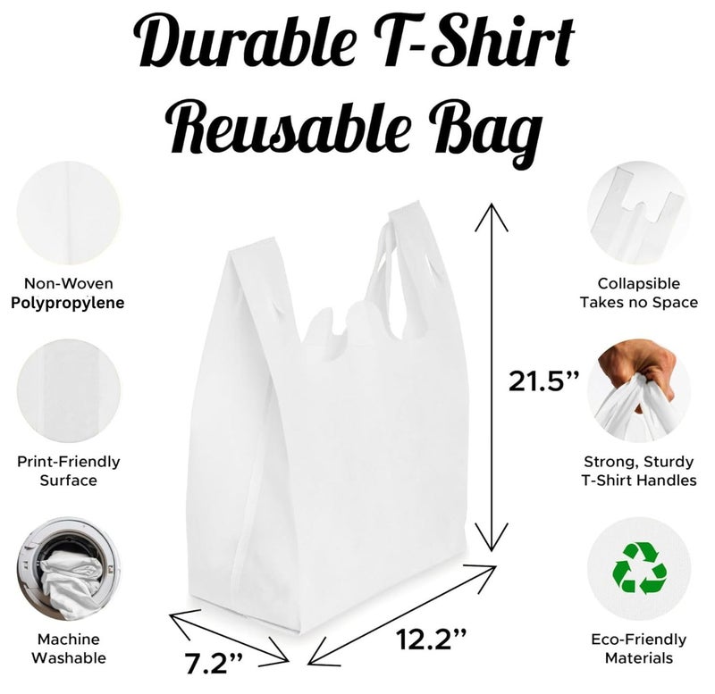 Simply Cool Simply Cool 50 Pack Reusable Eco-Friendly Grocery T-Shirt Shopping Bags 21.5""x12.2""x7.2"" Durable  Recyclable Washable Foldable Portable Shopping Tote Bags Bulk - Image 2