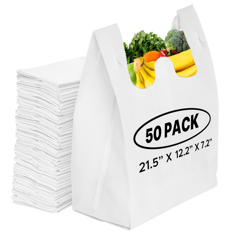 Simply Cool Simply Cool 50 Pack Reusable Eco-Friendly Grocery T-Shirt Shopping Bags 21.5""x12.2""x7.2"" Durable  Recyclable Washable Foldable Portable Shopping Tote Bags Bulk - Image 1